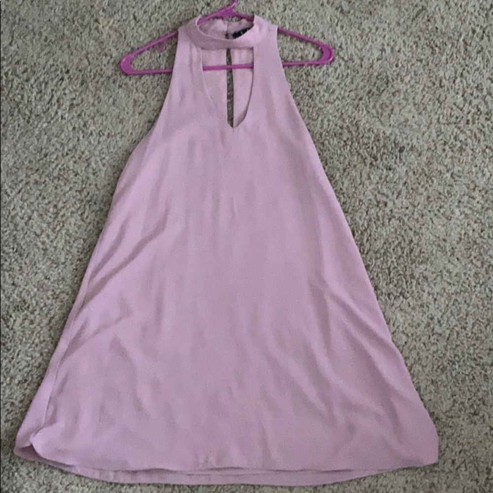 LULU’S DEEP BLUSH DRESS WITH HIGH NECK DEEP V